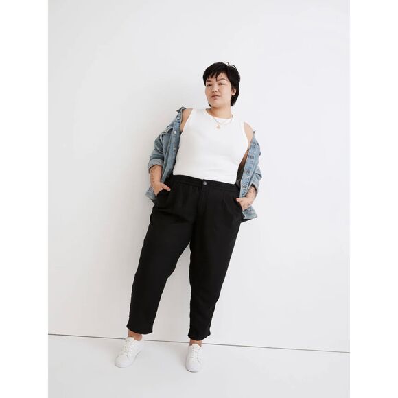 NWT - MADEWELL Plus Linen-Blend Pull-On Tapered Pants, Black, Sz 3X - Picture 1 of 14